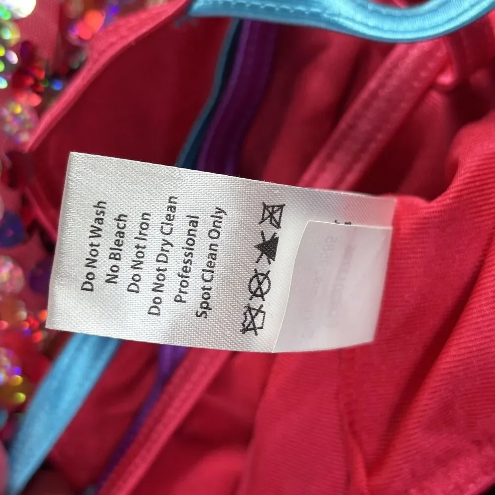 Weissman Dance Costume Girls XS Pink Sequin Tutu Dress Rainbow Straps Headpiece‎